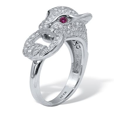 PalmBeach Jewelry .77 TCW Round Cubic Zirconia Silvertone Panther Cocktail Ring