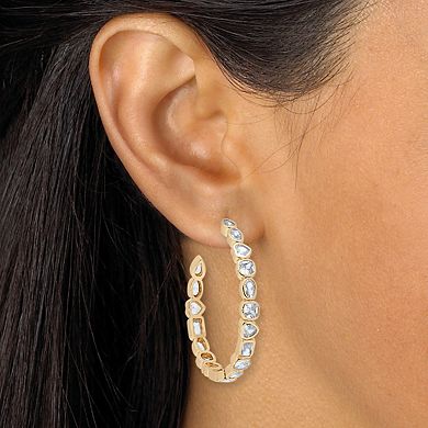 PalmBeach Jewelry 2-Pair Bezel-Set Crystal Goldtone Hoop Earrings, 1.5 and 3 Inches
