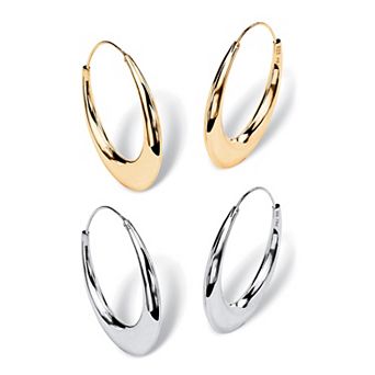 PalmBeach Jewelry Gold-Plated and Sterling Silver Polished Puffed Hoop Earring Set 1 7/8 Inch