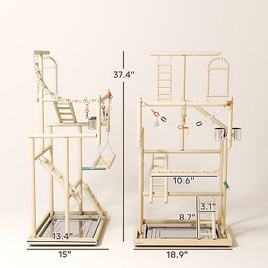 PawHut Bird Playground, 4 Layer Wooden Parrot Play Stand with Accessories