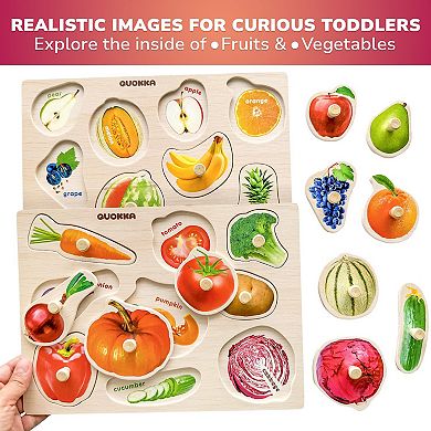 QUOKKA Wooden Puzzles for Toddlers with Rack - Alphabet, Numbers, Animals