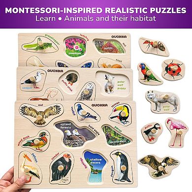 QUOKKA Wooden Puzzles for Toddlers with Rack - Alphabet, Numbers, Animals