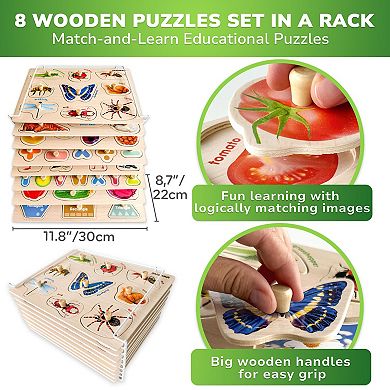 QUOKKA Wooden Puzzles for Toddlers with Rack - Alphabet, Numbers, Animals