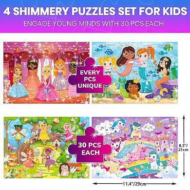 QUOKKA Puzzles for Toddlers 3-5 Shimmer 4-Pack 30 Pieces Puzzles for Kids Ages 2-4