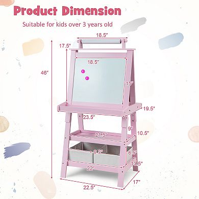 3-in-1 Double-Sided Art Easel with Storage - Pink