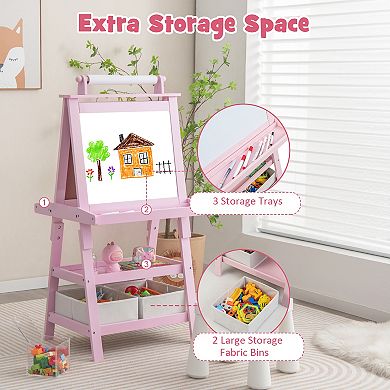3-in-1 Double-Sided Art Easel with Storage - Pink