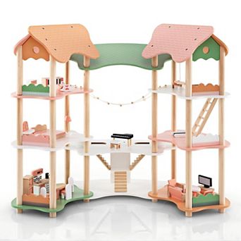 3-Story Wooden Dollhouse with Furniture and Corner Design for Kids Ages 3+