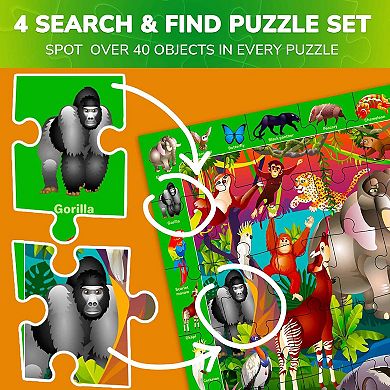 QUOKKA 4 x 60 Pieces Puzzles for Kids Ages 4-6 - Educational Search & Find Toy