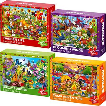 QUOKKA 4 x 60 pc Puzzles for Kids Ages 4-6 - Educational Search & Find Toy