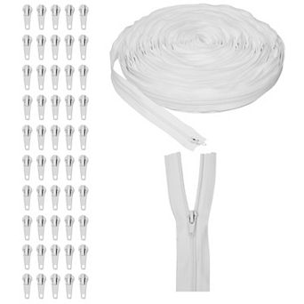 #5 Nylon Coil Zippers with 50 Zipper Slider Replacements, 1.3 in x 50 yds, White