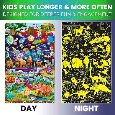 QUOKKA Jigsaw Puzzles for Kids 4-6 - Glow Puzzles Set of 4x100 Pieces Dino, Forest, Space