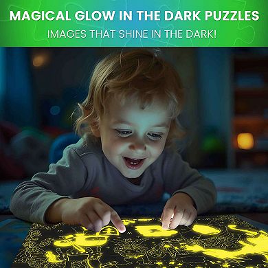 QUOKKA Jigsaw Puzzles for Kids 4-6 - Glow Puzzles Set of 4x100 Pieces Dino, Forest, Space