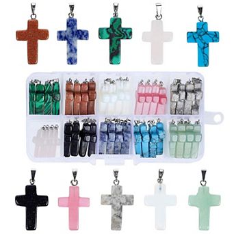 40 pc Gemstone Cross Pendants for Jewelry Making Supplies, 10 Colors
