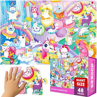 QUOKKA Giant Unicorn Floor Puzzle 48 pc For Kids Ages 3-6 - 2x3 Feet - Sturdy Handle Box