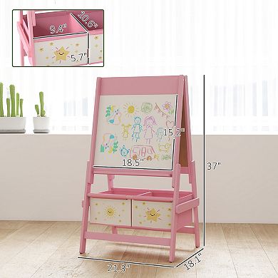 Qaba 3-in-1 Art Easel for Kids, Double-Sided Kids Easel with Paper Roll,