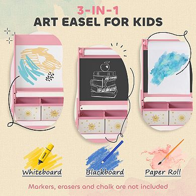 Qaba 3-in-1 Art Easel for Kids, Double-Sided Kids Easel with Paper Roll,
