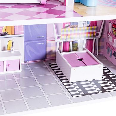 28 Inch Pink Dollhouse With Furniture