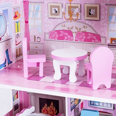 28 Inch Pink Dollhouse With Furniture