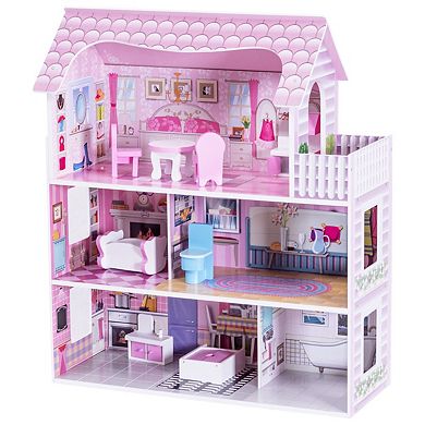28 Inch Pink Dollhouse With Furniture