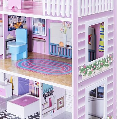 28 Inch Pink Dollhouse With Furniture