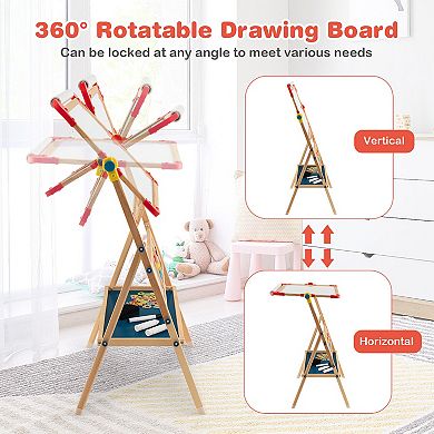 3-in-1 Wooden Kids Art Easel with Paper Roll