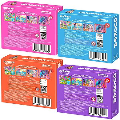 QUOKKA 4 Set 60 Pcs Jigsaw Puzzles with Glitter Effect Fairy Tale Princess for Kids 4-6 years