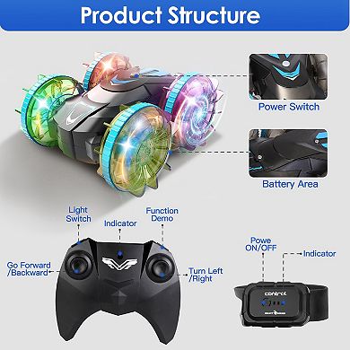 2-in-1 Amphibious RC Car w/ Wrist Controller, 4WD, 360° Stunt, RGB Lights & Double-Sided