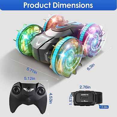 2-in-1 Amphibious RC Car w/ Wrist Controller, 4WD, 360° Stunt, RGB Lights & Double-Sided