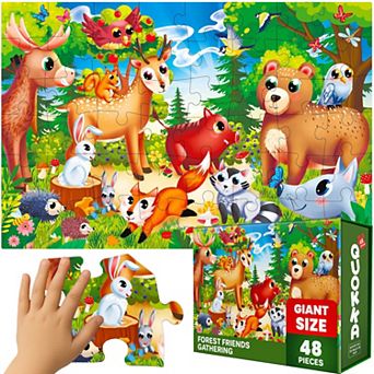 QUOKKA Giant Forest Floor Puzzle 48 pc For Kids 3-6 - 2x3 Feet - In Box With Magnetic Closure
