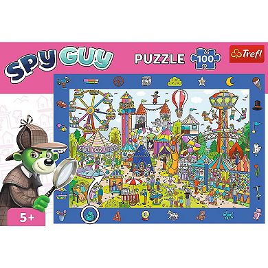Trefl Kids 100 Piece Puzzle - Spy Guy - Amusement Park - The Treflik Family