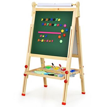 Kids 3-in-1 Adjustable Art Easel with Paper Roll, Double-Sided Chalk & White Board