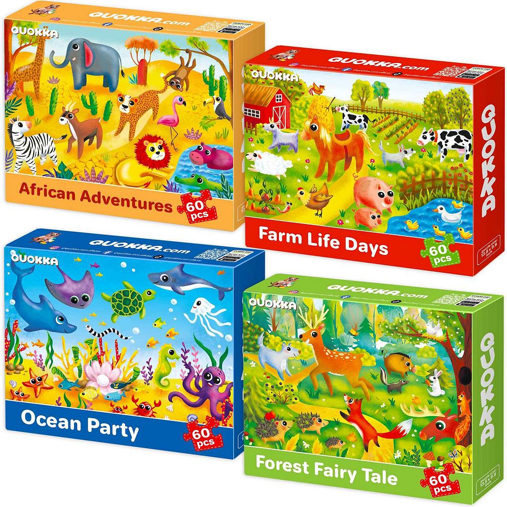 QUOKKA 4 Set 60 Pcs Jigsaw Puzzles for Kids 3-6 years Animal