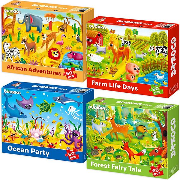 QUOKKA 4 Set 60 Pcs Jigsaw Puzzles for Kids 3-6 years Animal
