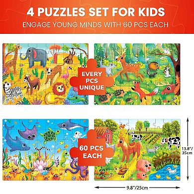 QUOKKA 4 Set 60 Pcs Jigsaw Puzzles for Kids 3-6 years Animal Educational Jigsaw Set Bright Colors