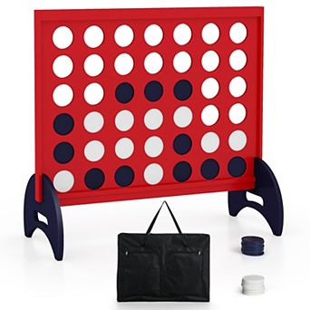 Wooden 4-in-a-row Game Set with 42 pc Chips and 600D Oxford Fabric Carrying Bag