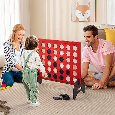 Wooden 4-in-a-row Game Set with 42 PCS Chips and 600D Oxford Fabric Carrying Bag