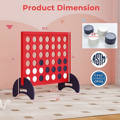 Wooden 4-in-a-row Game Set with 42 PCS Chips and 600D Oxford Fabric Carrying Bag