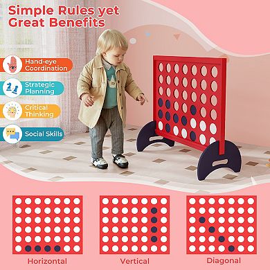 Wooden 4-in-a-row Game Set with 42 PCS Chips and 600D Oxford Fabric Carrying Bag