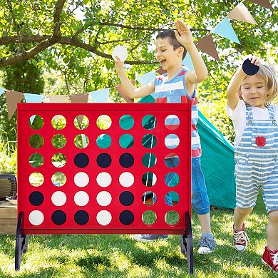 Wooden 4-in-a-row Game Set with 42 PCS Chips and 600D Oxford Fabric Carrying Bag