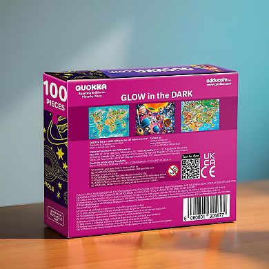QUOKKA 3 Set of 100-Pcs Glow in the dark Puzzles for Kids 5-8 years USA Map, World Map, Solar System