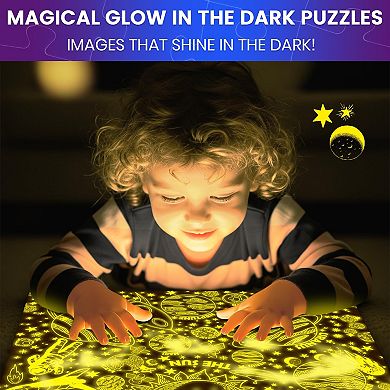 QUOKKA 3 Set of 100-Pcs Glow in the dark Puzzles for Kids 5-8 years USA Map, World Map, Solar System