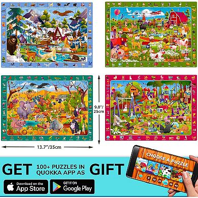 QUOKKA 4x60 Search and Find Puzzle for Kids Ages 4-6 - Educational Search & Find Toy
