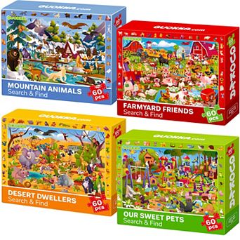 QUOKKA 4x60 Search and Find Puzzle for Kids Ages 4-6 - Educational Search & Find Toy