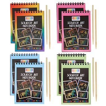 Color Scratch Pads for Kids with Wooden Styluses, 10 Sheets (5.5 x 3.9 in 8x)