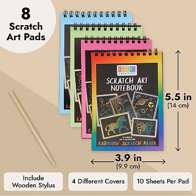 Color Scratch Pads for Kids with Wooden Styluses, 10 Sheets (5.5 x 3.9 in, 8x)