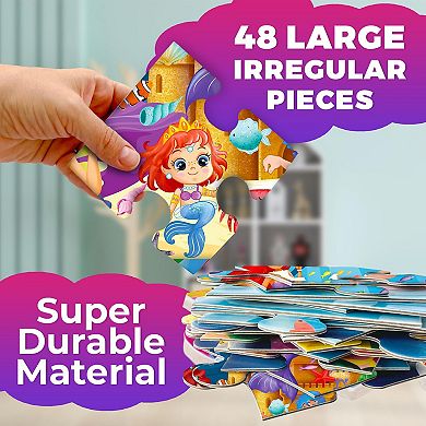QUOKKA Giant Floor Puzzle 48 Pieces For Kids 3-6 - 2x3 Feet- Mermaid Theme In Sturdy Handle Box