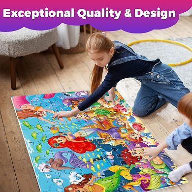 QUOKKA Giant Floor Puzzle 48 Pieces For Kids 3-6 - 2x3 Feet- Mermaid Theme In Sturdy Handle Box