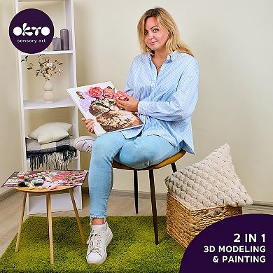 OKTO Air-Dry Clay 3D Painting Kit Kit a Cat in a Flower Crown (11.8 x 15.7 in)