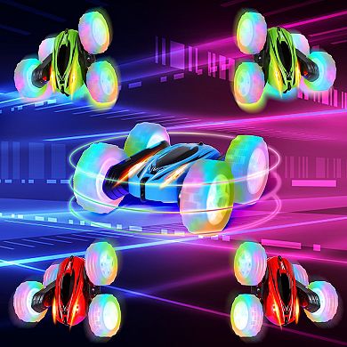 3 Pack Remote Control Car Toys for Kids, 2.4GHz RC Stunt Cars with Wheel Lights
