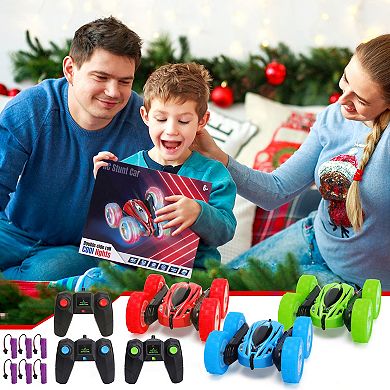 3 Pack Remote Control Car Toys for Kids, 2.4GHz RC Stunt Cars with Wheel Lights